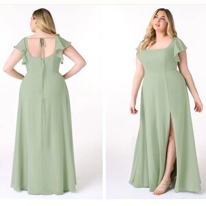 Azazie Bondi Dusty Sage A-Line Ruffled Chiffon Dress